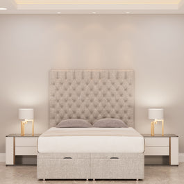 Isadora Chesterfield Ottoman Storage bed with floor standing headboard