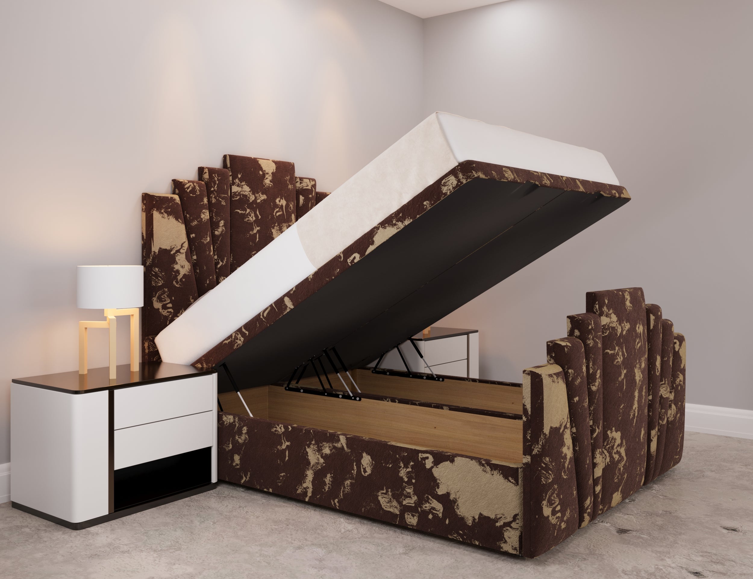 Micah Panel Ottoman Bed Open up - D Sleep